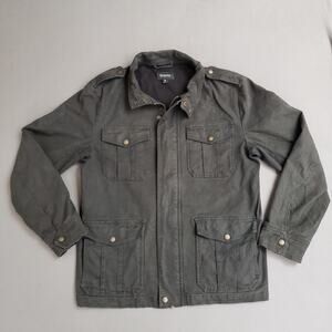 Women's Brixton Smoke Gray Denim Multi Pocket Cafe Racer Jacket Size XL Barn‎